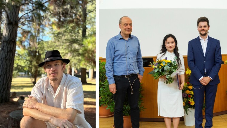 Marijin Rikers, who was on a research visit to Australie (left), his wife accepting the prize on behalf of him (right)